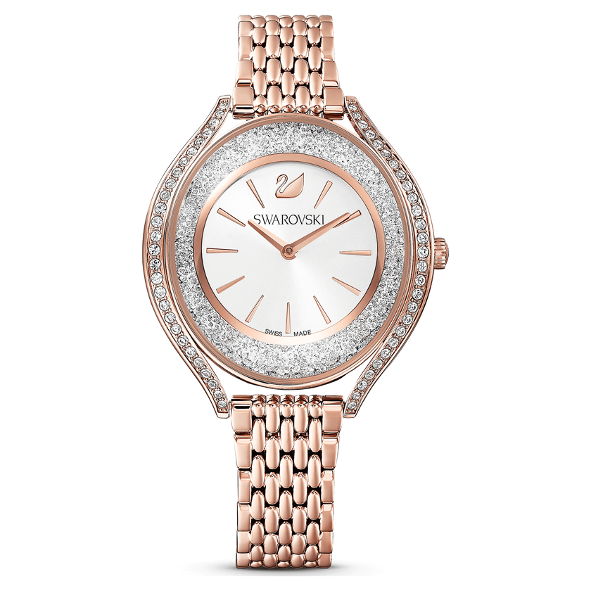 swarovski ساعة crystalline aura، صناعة سويسرية، سوار معدني، لون ذهب ورجي، لمسة نهائية بلون ذهبي وردي