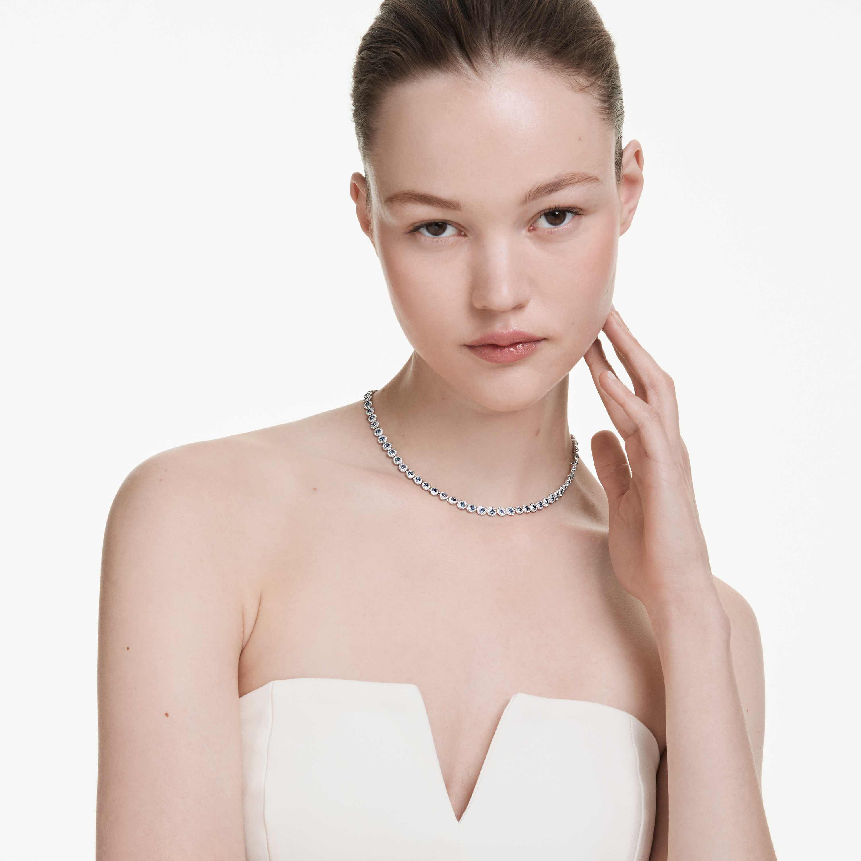 swarovski عقد تنس una angelic، قطع مستدير، لون أزرق، طلاء روديوم