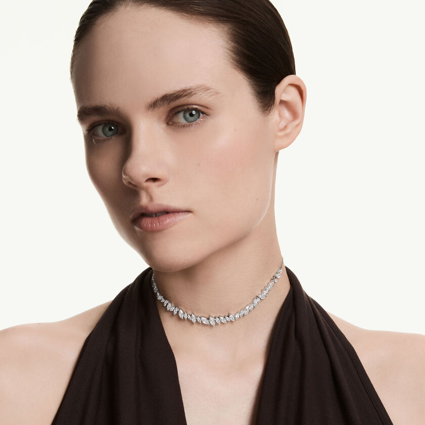 swarovski عقد شوكر mesmera، قطع ماركيز، لون أبيض، طلاء روديوم