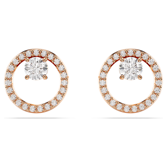 swarovski أقراط دبوسية constella، قطع مُستدير، لون أبيض، لمسة نهائية من الذهب الوردي عيار 18 قيراط