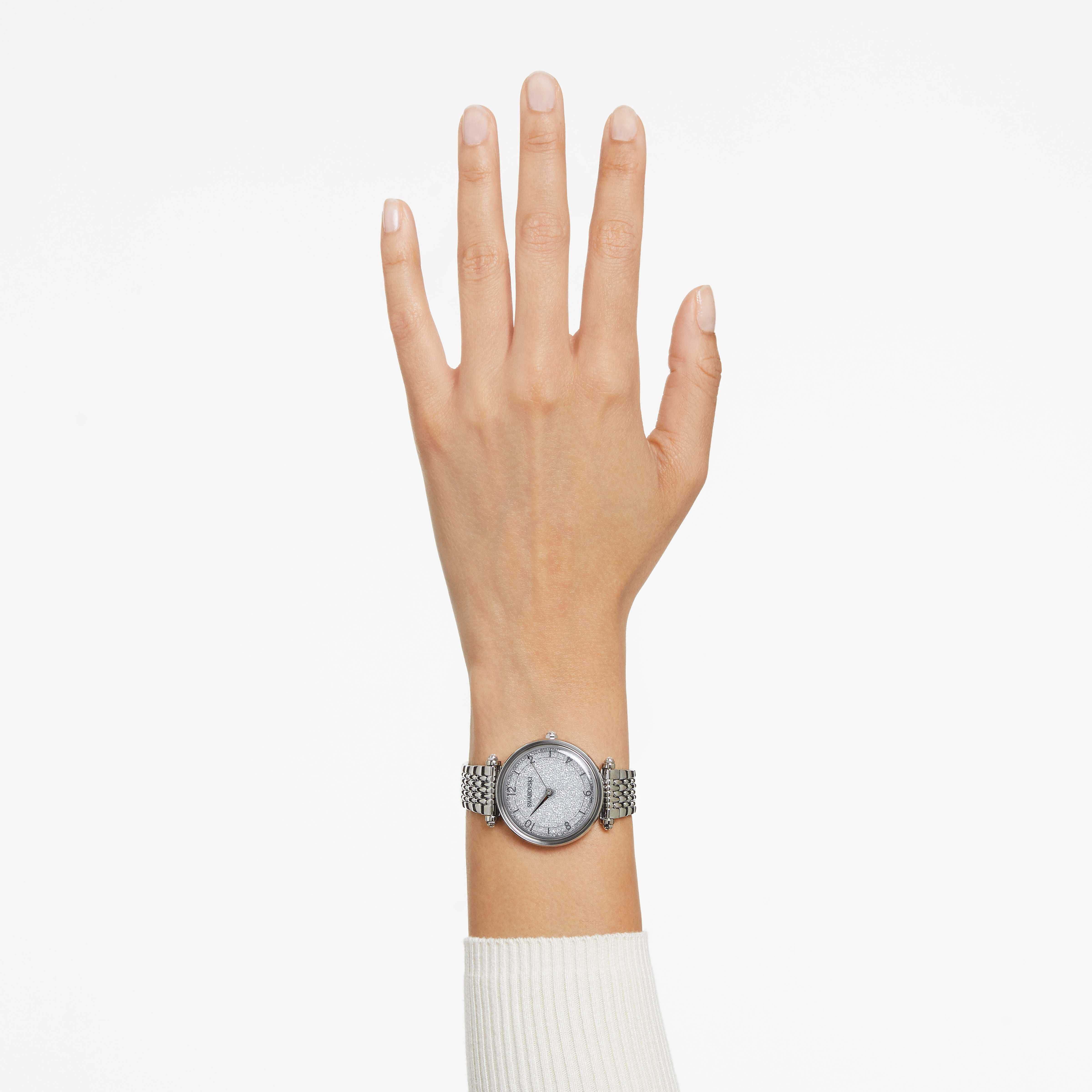 swarovski ساعة crystalline wonder، صناعة سويسرية، سوار معدني، لون فضي، ستانلس ستيل