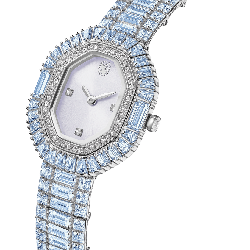 swarovski ساعة matrix مثمنة قطع باغيت، سوار معدني، لون أزرق، ستانلس ستيل