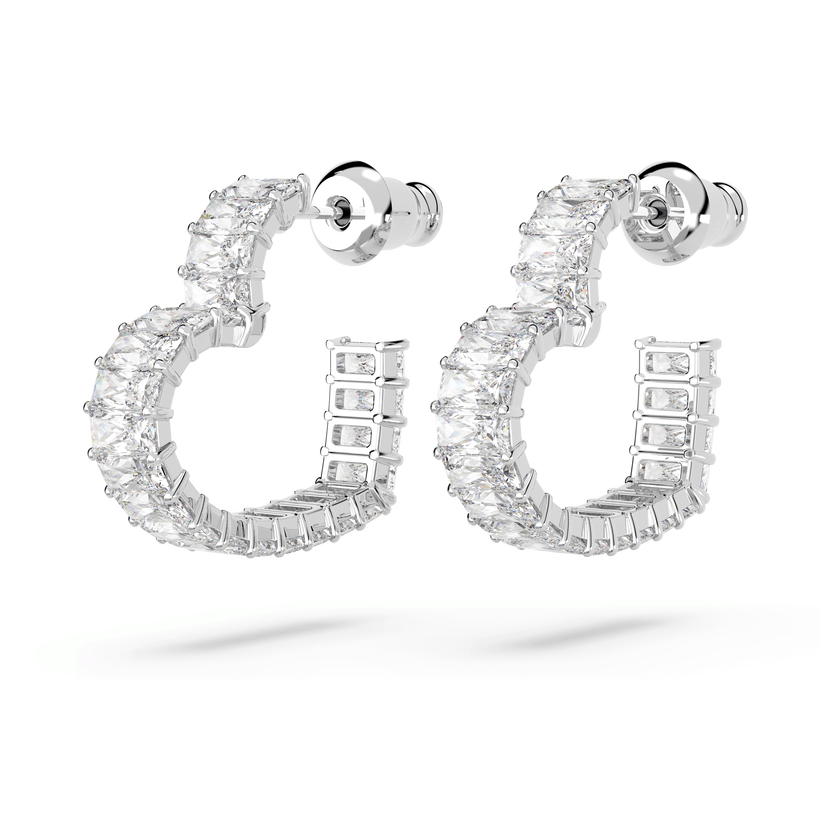 swarovski أقراط matrix حلقية، على شكل قلب، حجم صغير، لون أبيض، طلاء روديوم