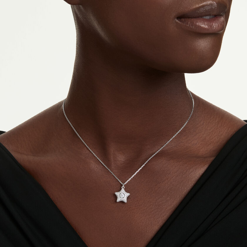 swarovski قلادة sublima، قطع مُستدير، شكل نجمة، لون أبيض، طلاء روديوم