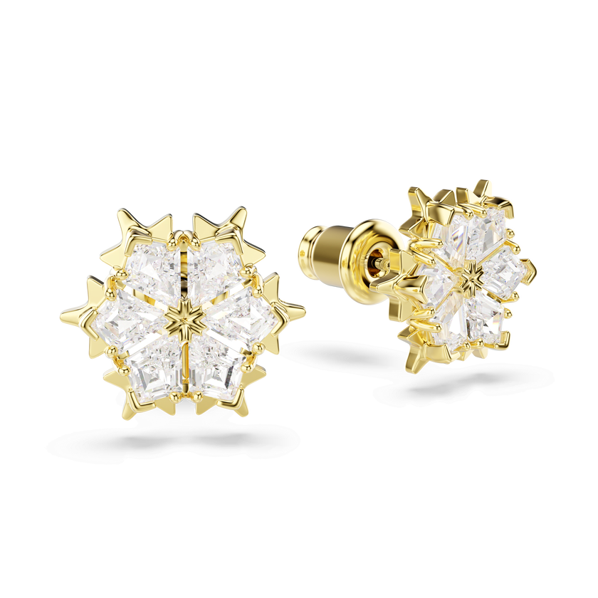 swarovski أقراط دبوسية magic، قطع متنوع، ندفة ثلج، لون أبيض، لمسة نهائية من الذهب عيار 18 قيراط