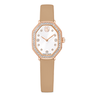 swarovski dextera octagon watch  swiss made  leather strap  brown  rose gold tone finish