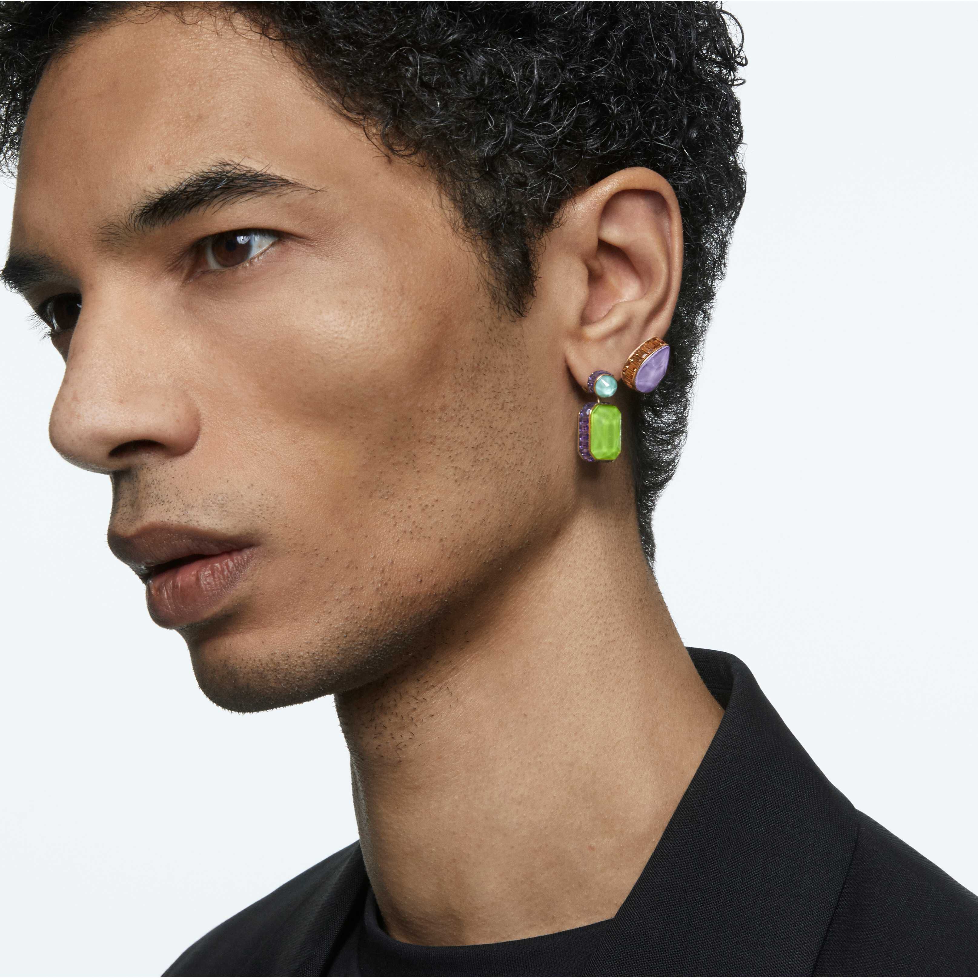 swarovski أقراط متدلية chroma، غير متماثلة، قطع مثمن، ألوان متعددة، طلاء بلون ذهبي