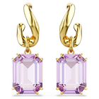 swarovski أقراط متدلية millenia، قطع مُثمَّن، لون أرجواني، طلاء باللون الذهبي