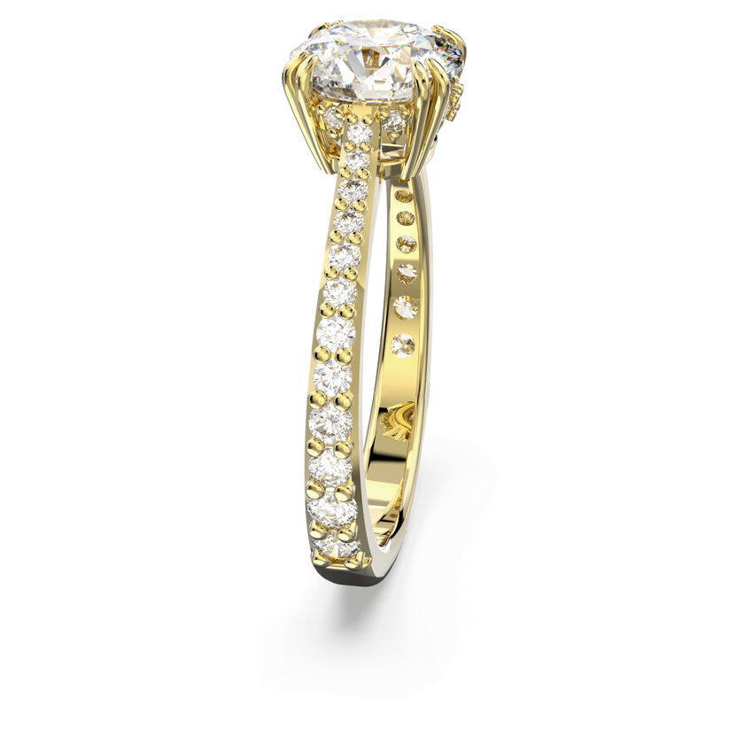swarovski خاتم كوكتيل stilla، قطع مُستدير، ترصيع بافيه، لون أبيض، لمسة نهائية من الذهب عيار 18 قيراط