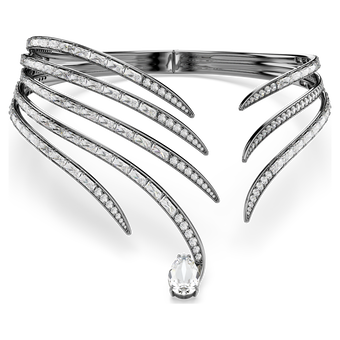 swarovski عقد شوكر the vienna collection، شكل ريشة، لون أبيض، طلاء روثينيوم