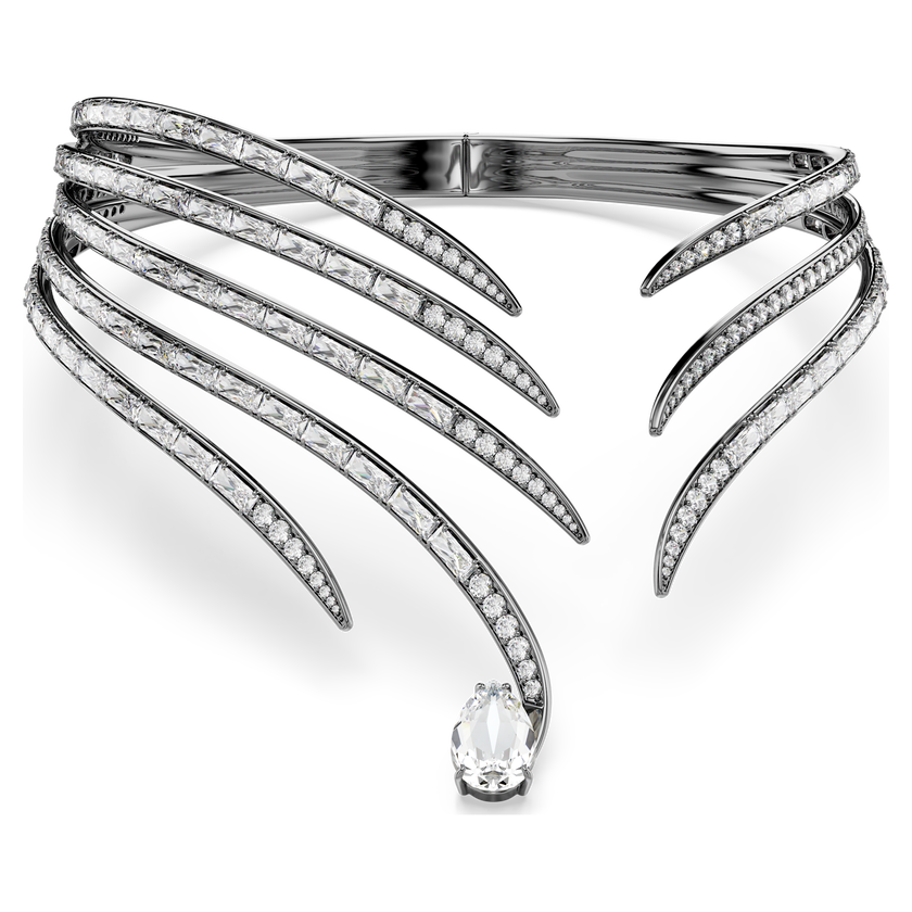 swarovski عقد شوكر the vienna collection، شكل ريشة، لون أبيض، طلاء روثينيوم