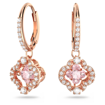 swarovski أقراط متدلية una، على شكل زهرة البرسيم، لون وردي، طلاء ذهبي وردي