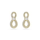 swarovski أقراط دبوسية hyperbola، قطع مستدير، أحجار كريستال صغيرة متراصة، شكل إنفينيتي، لون أبيض، طلاء روديوم