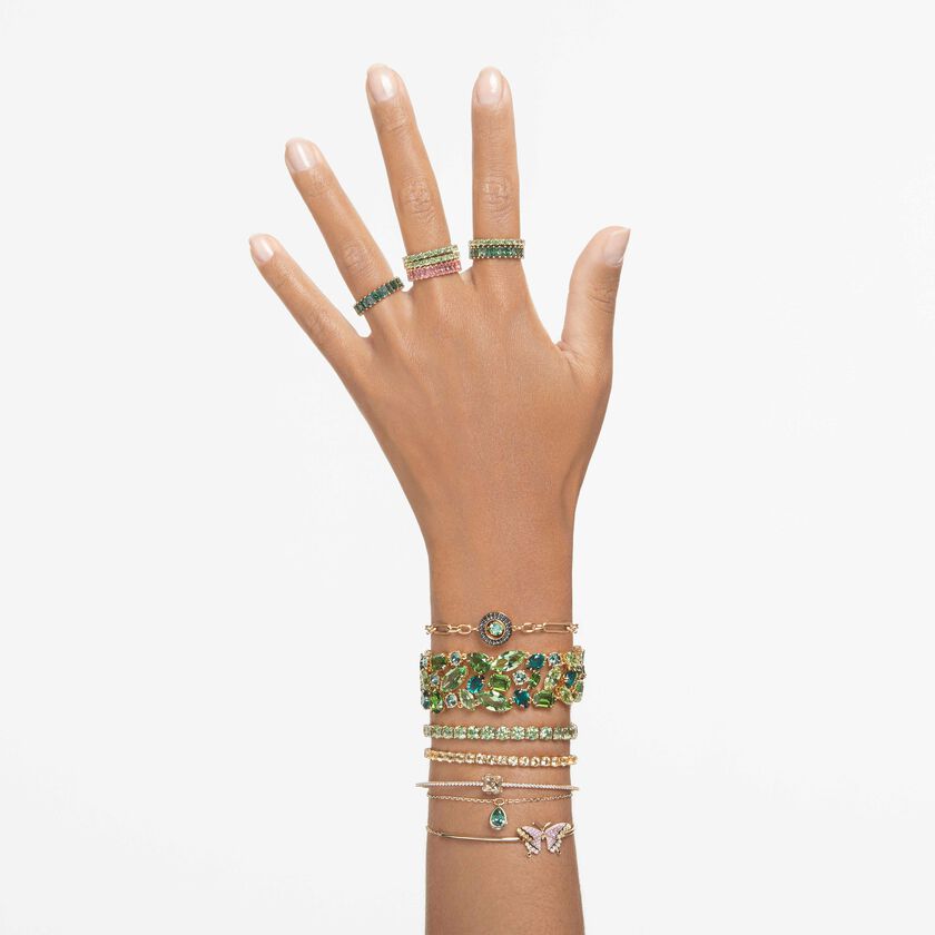 swarovski خاتم matrix، قطع باغيت، لون أخضر، لمسة نهائية من الذهب عيار 18 قيراط