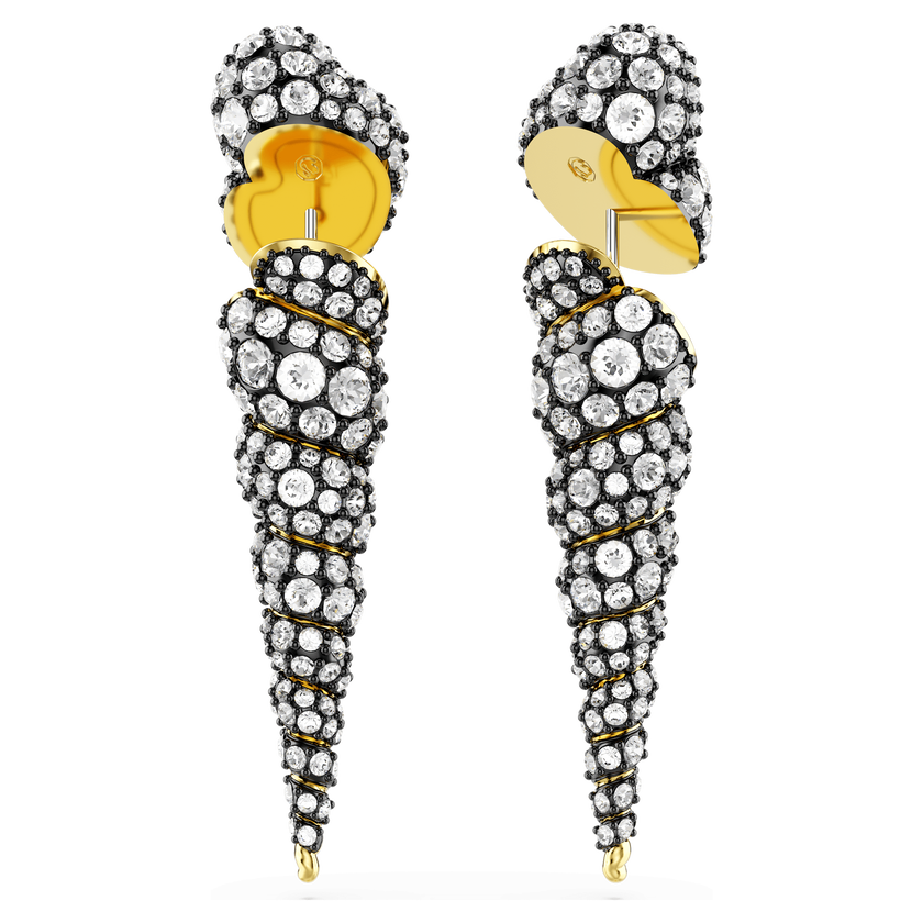 swarovski أقراط متدلية idyllia، تصميم غير متماثل، قطع مُستدير، شكل صدفة، لون أبيض لمسة نهائية من معادن مختلطة