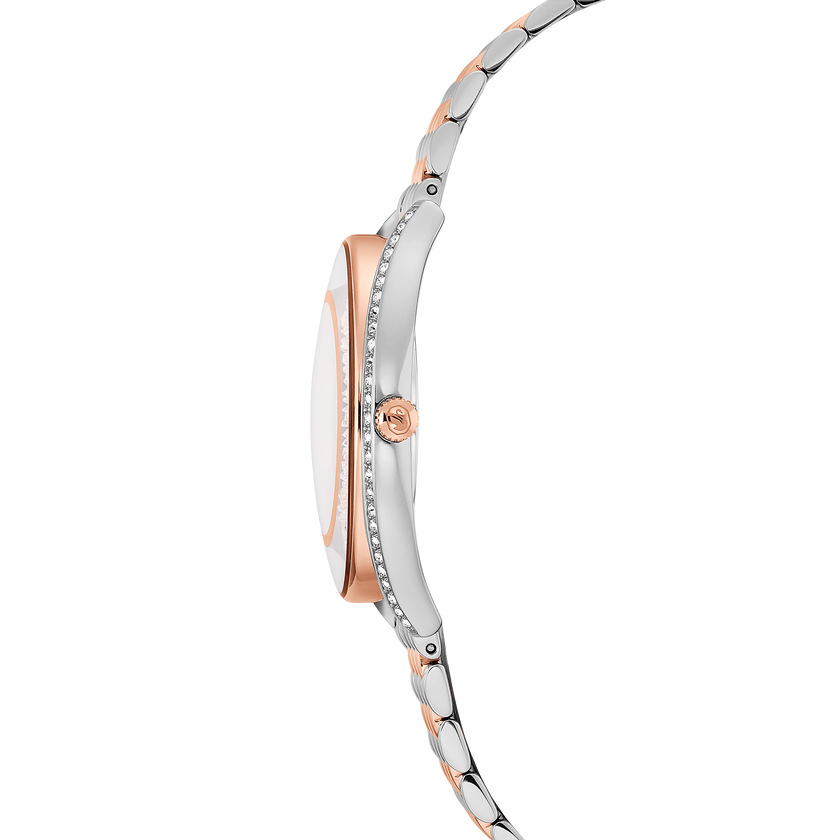 swarovski ساعة crystalline aura، صناعة سويسرية، سوار معدني، لون ذهبي وردي، لمسة نهائية من معادن مختلطة