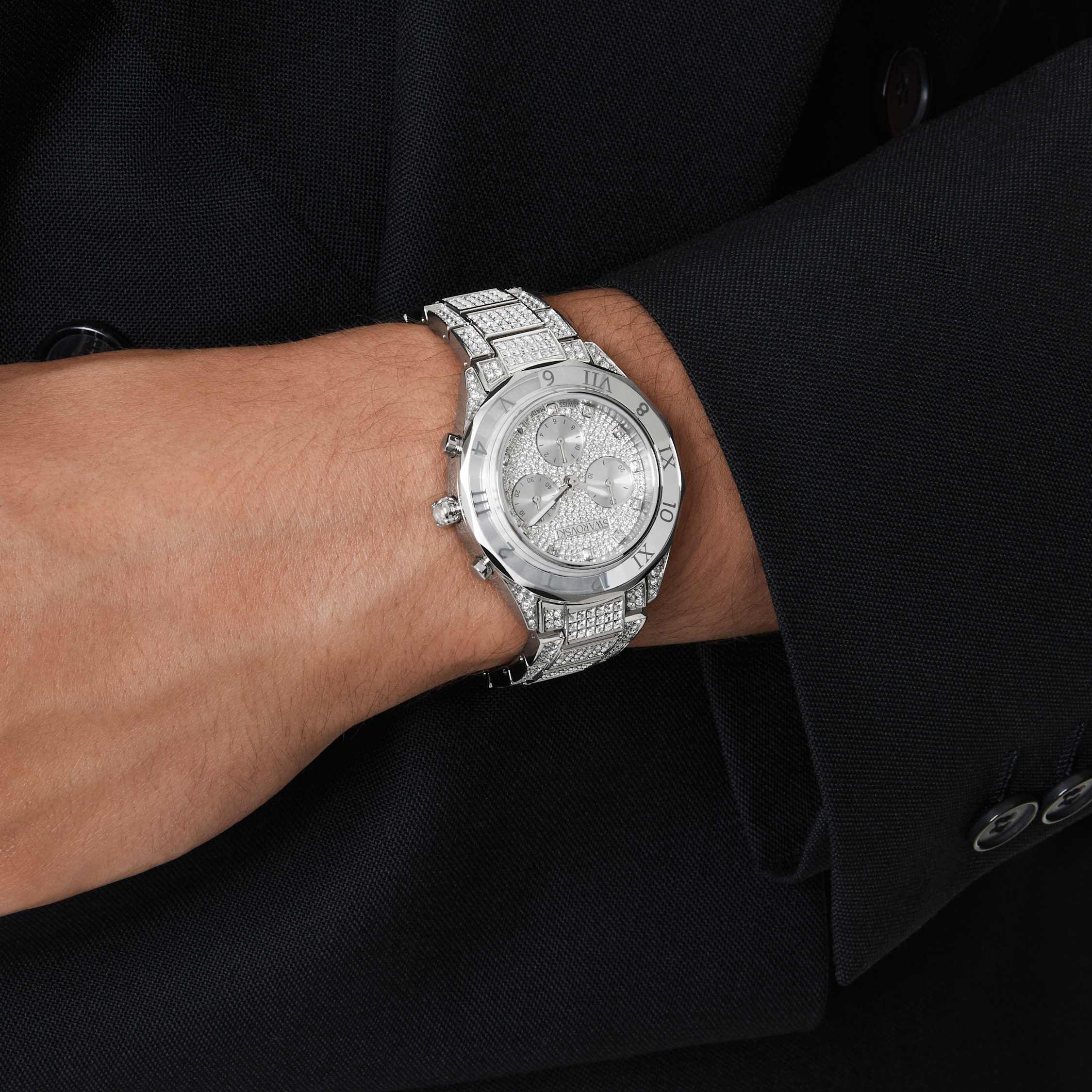 swarovski ساعة يد dextera lux، صناعة سويسرية، سوار معدني، لون فضي، إستانلس ستيل