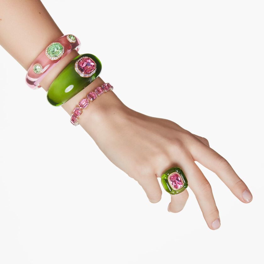 swarovski سوار dulcis، قطع مُثَمَّن، لون أخضر، طلاء باللون الذهبي