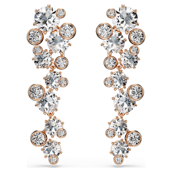 swarovski constella earrings  round cut  white  18k rose gold finish