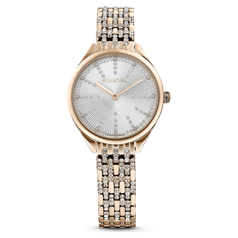 swarovski ساعة attract، صناعة سويسرية، كريستالات متراصة، سوار كريستال، لون ذهبي، لمسة نهائية بلون ذهبي شامبين