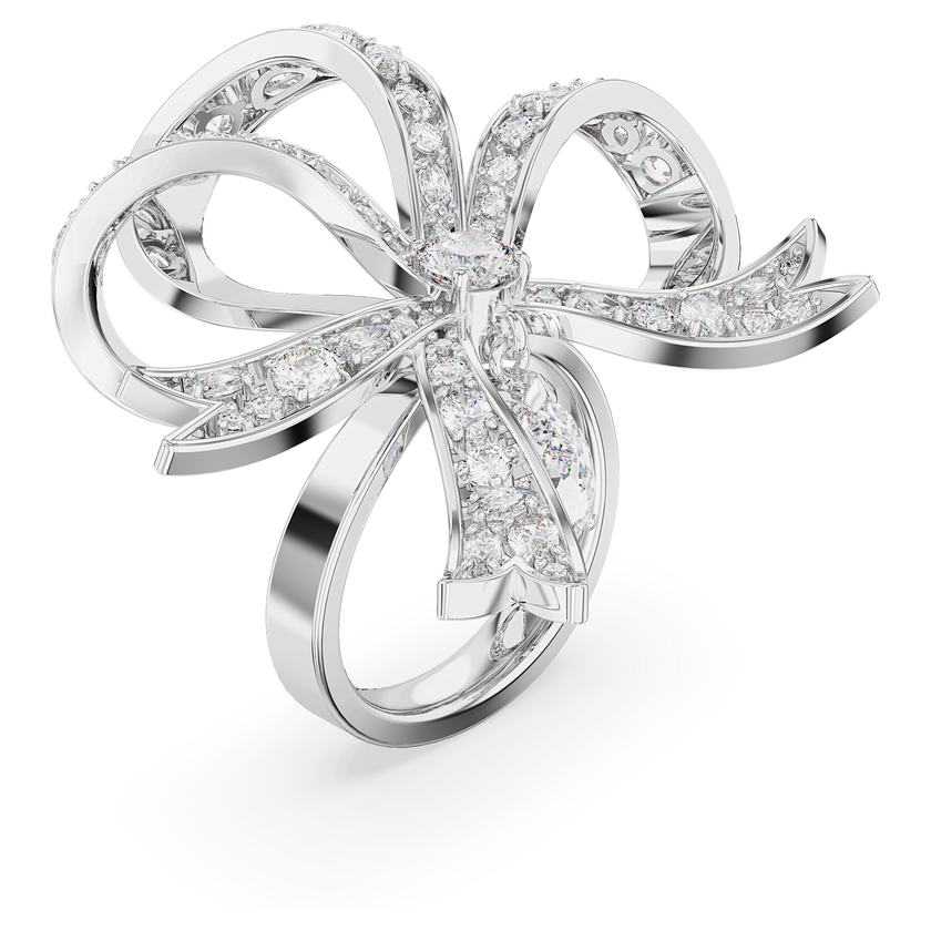 swarovski خاتم volta كوكتيل، على شكل أنشوطة، حجم كبير، لون أبيض، طلاء روديوم