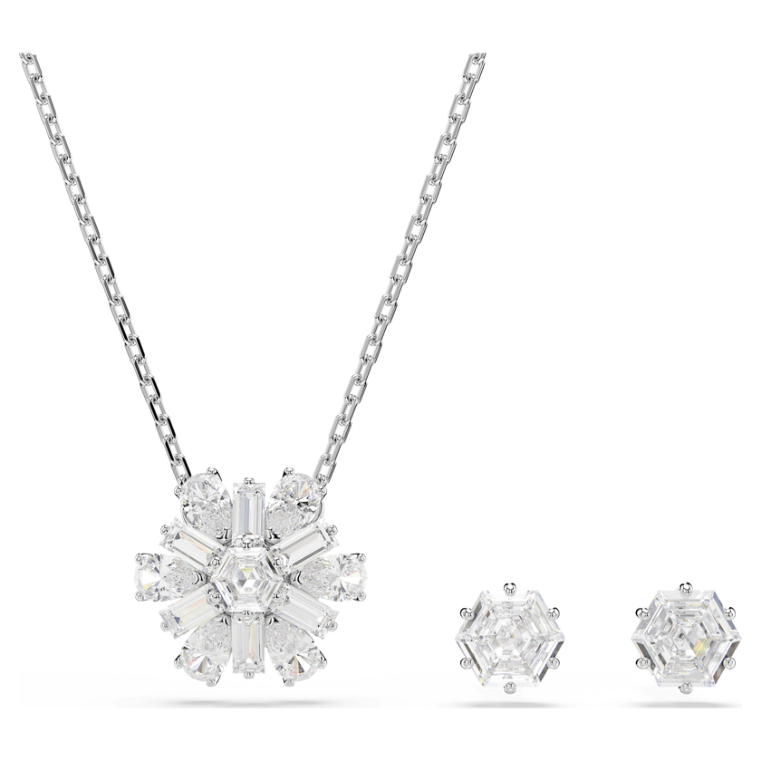 swarovski طقم idyllia، قطع متنوع، شكل ندفة ثلج، لون أبيض، طلاء روديوم