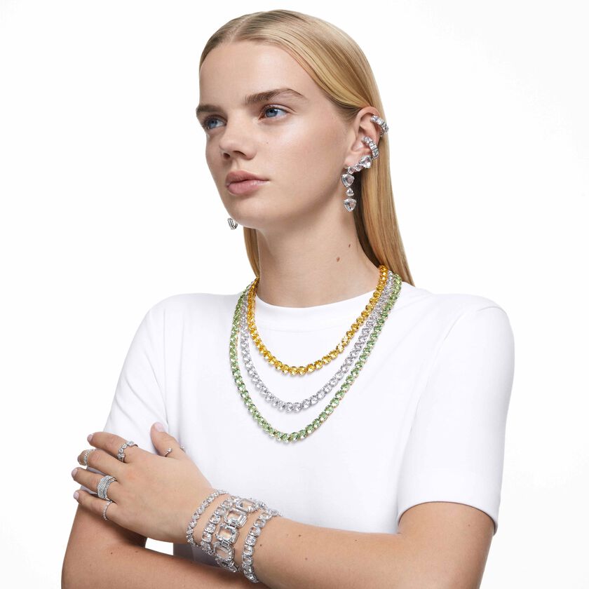 swarovski خاتم constella، طقم من قطعتين، مزدان بكريستالات دائرية، لون أبيض، طلاء روديوم