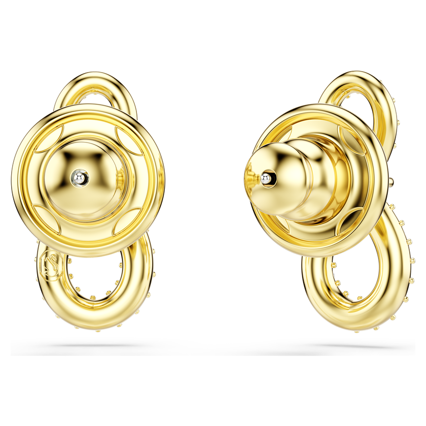 swarovski أقراط دبوسية hyperbola، قطع مُستدير، ترصيع بافيه، شكل لا نهاية، لون أبيض، لمسة نهائية من الذهب عيار 18 قيراط