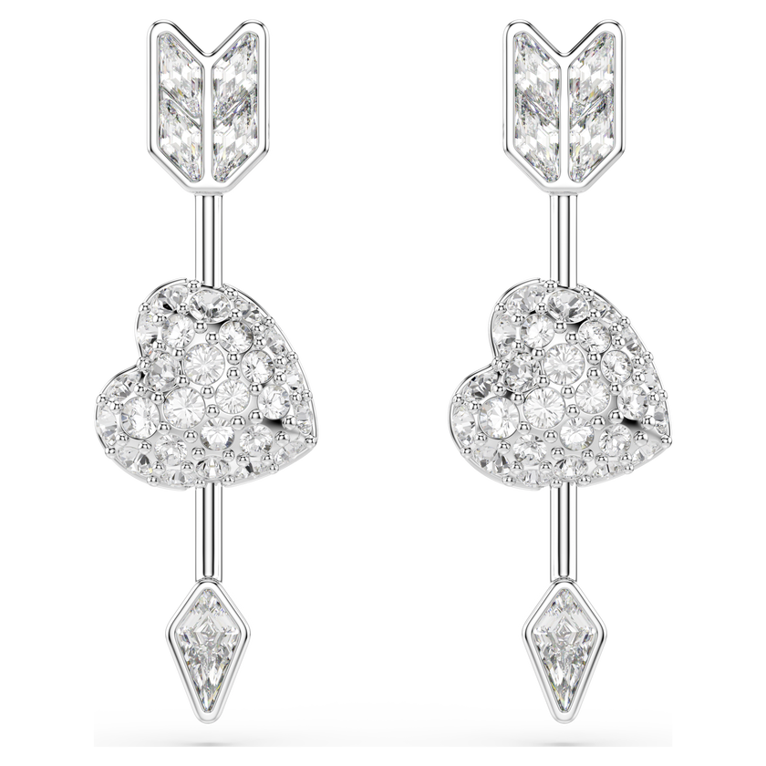 swarovski أقراط متدلية idyllia، قطع متنوع، شكل قلب وسهم، لون أبيض، طلاء روديوم