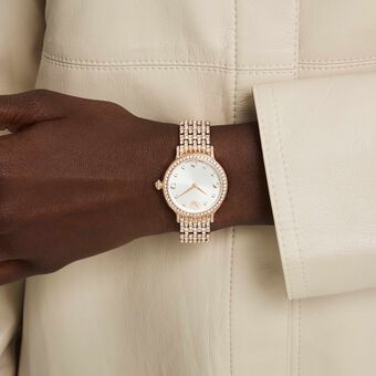 swarovski ساعة imber، صناعة سويسرية، سوار معدني، لون ذهبي وردي، لمسة نهائية بلون ذهبي وردي