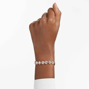 swarovski سوار una angelic، قطع مُستدير،   ترصيع بافيه، حجم متوسط، لون أبيض،  لمسة نهائية من الذهب الوردي عيار 18 قيراط