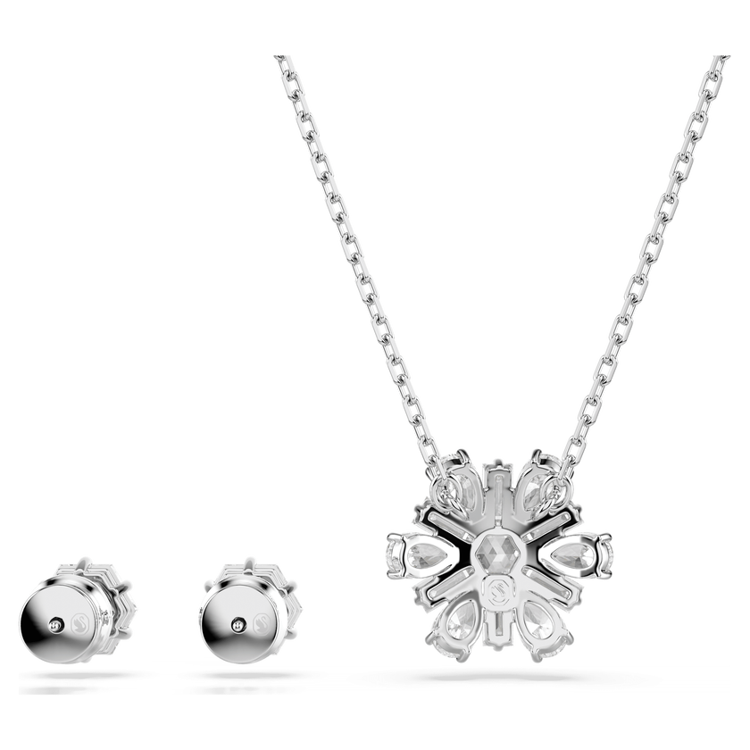 swarovski طقم idyllia، قطع متنوع، شكل ندفة ثلج، لون أبيض، طلاء روديوم