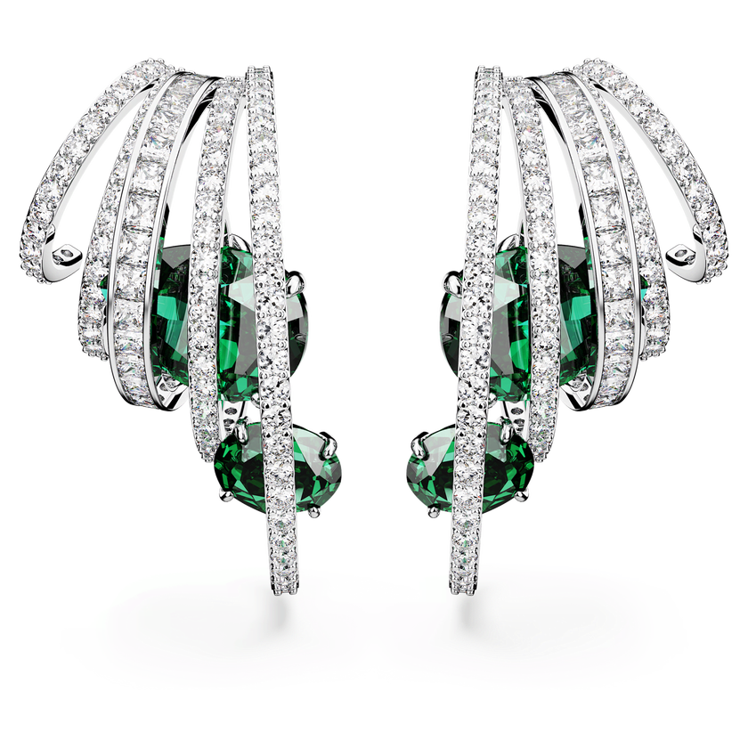 swarovski حلية للأذن hyperbola، زركونيا محايدة الكربون، قطع متنوع، لون أخضر، طلاء روديوم