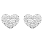 Heart stud earrings, Heart, White, Rhodium plated