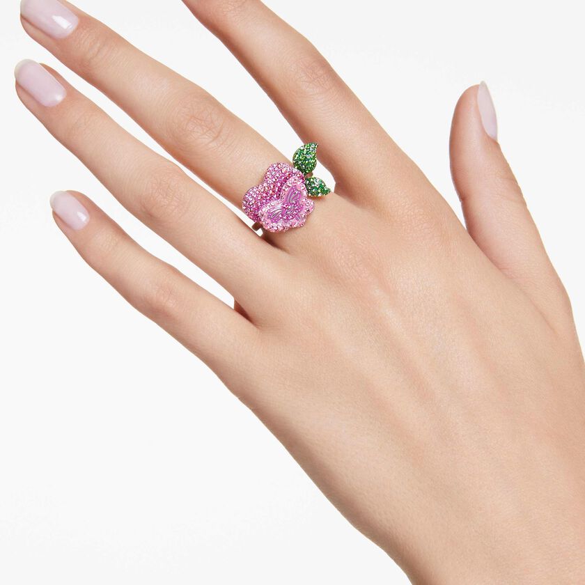 swarovski خاتم كوكتيل alice in wonderland، شكل زهرة، ألوان متعددة، طلاء روديوم