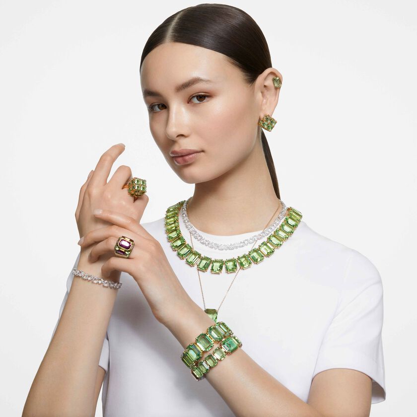 swarovski خاتم curiosa كوكتيل، مربع، لون أخضر، طلاء بلون ذهبي