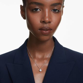 swarovski قلادة dextera، قطع مستدير، كرة، لون أبيض، طلاء روديوم