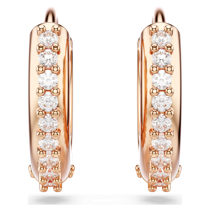 swarovski أقراط حلقية matrix، قطع مستدير، لون أبيض، طلاء باللون الذهبي الوردي