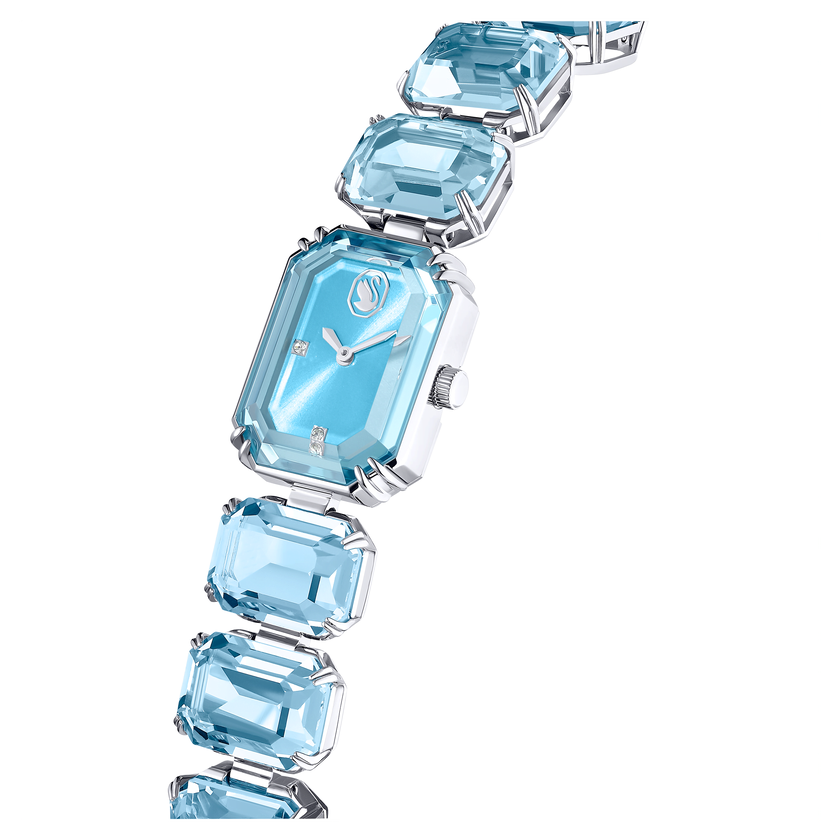 swarovski ساعة يد، سوار مرصع بأحجار مثمنة الشكل، لون أزرق، ستانلس ستيل