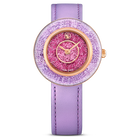 ساعة يد Crystalline Lustre، صناعة سويسرية، سوار جلد، لون أرجواني، لمسة نهائية بلون ذهبي وردي