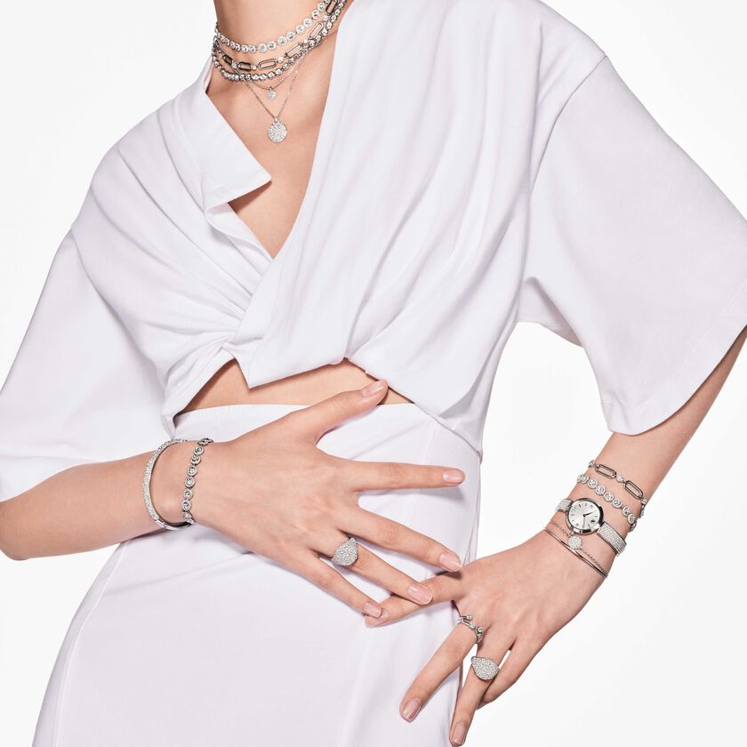 swarovski ساعة illumina، صناعة سويسرية، سوار معدني، لون فضي، ستانلس ستيل