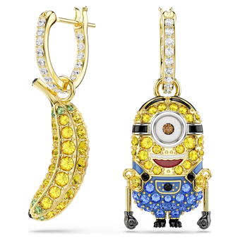 swarovski minions stuart and banana hoop earrings  pav   mini  multicolored  gold tone plated