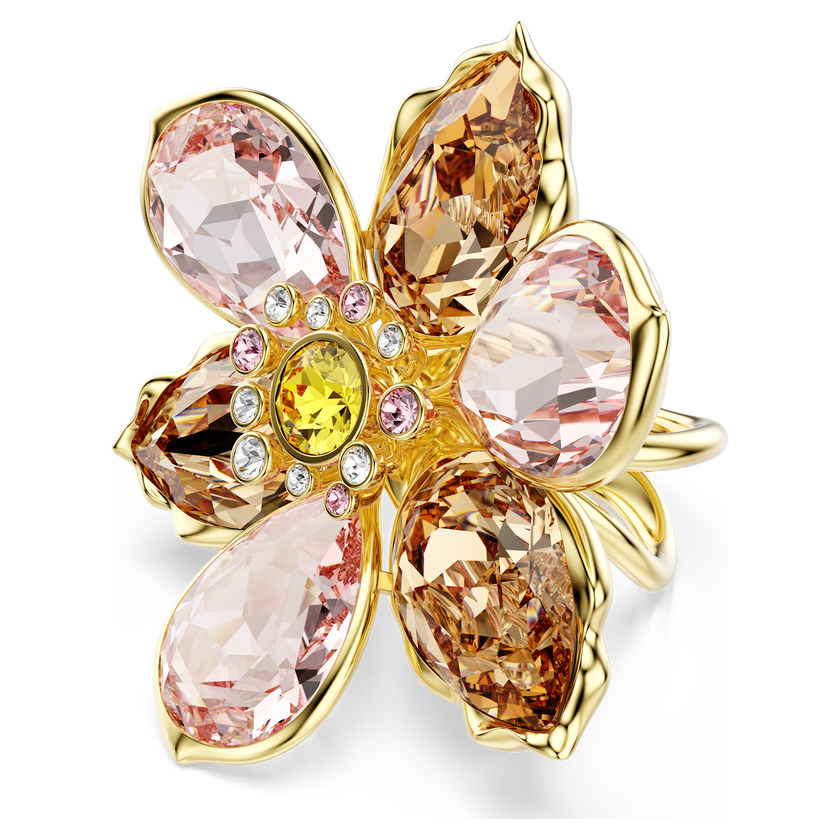 swarovski خاتم موتيف idyllia، قطع متنوع، شكل زهرة، ألوان متعددة، طلاء باللون الذهبي