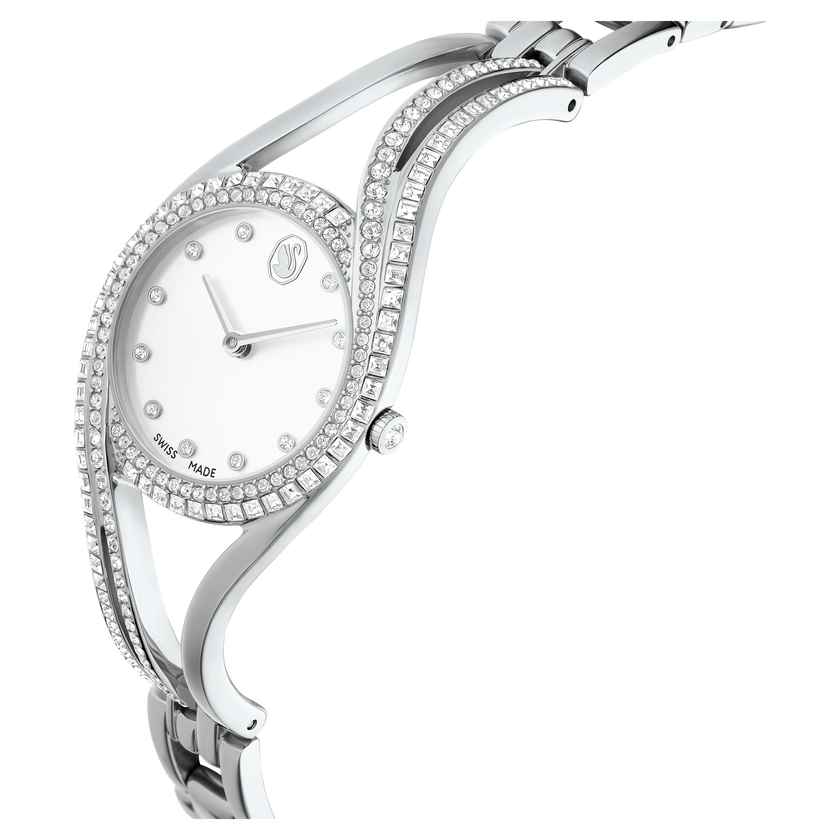 swarovski ساعة hyperbola bangle، سويسرية الصنع، سوار معدن، لون فضي، ستانلس ستيل