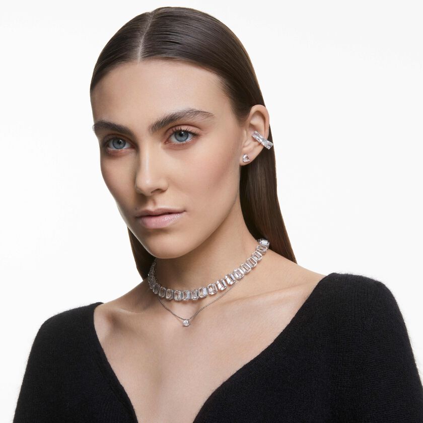 swarovski أقراط بمشبك matrix، قطع مربع، لون أبيض، طلاء روديوم