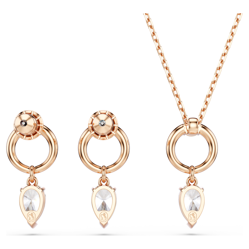 swarovski طقم mesmera، قطع على شكل كمثرى، قطع مستدير، لون أبيض، طلاء باللون الذهبي الوردي