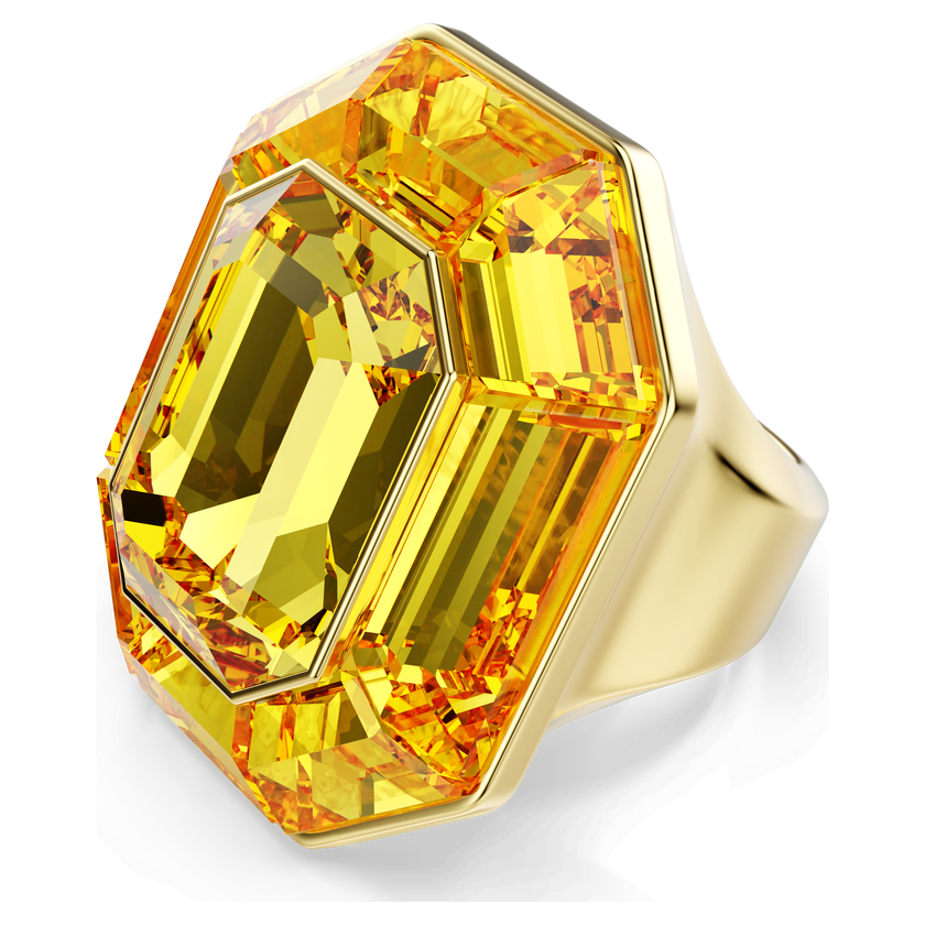 swarovski خاتم كوكتيل lucent، شكل مُثَمَّن، لون أصفر، طلاء باللون الذهبي