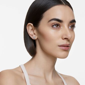 swarovski أقراط دبوسية stilla attract، قطع مربع، لون أبيض، طلاء روديوم