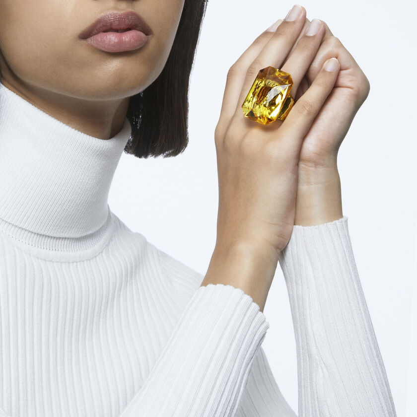 Lucent cocktail ring, Oversized crystal, Yellow