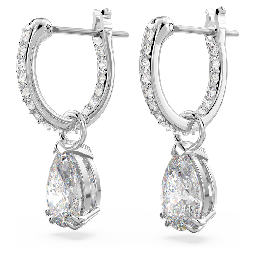 swarovski أقراط حلقية stilla، قطع على شكل كمثري، لون أبيض، طلاء روديوم